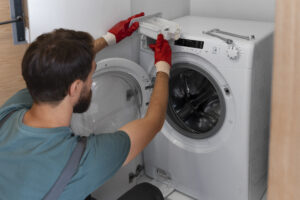 high angle man working as plumber